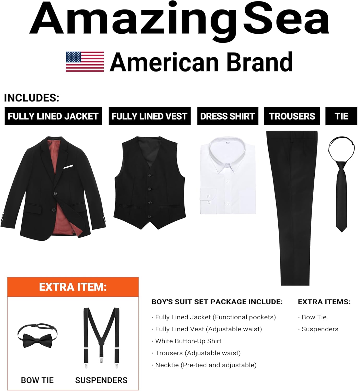 Thumbnail 1 de AmazingSea Boys Formal Suits Set (7-Piece), Adjustable Waist with Suspenders