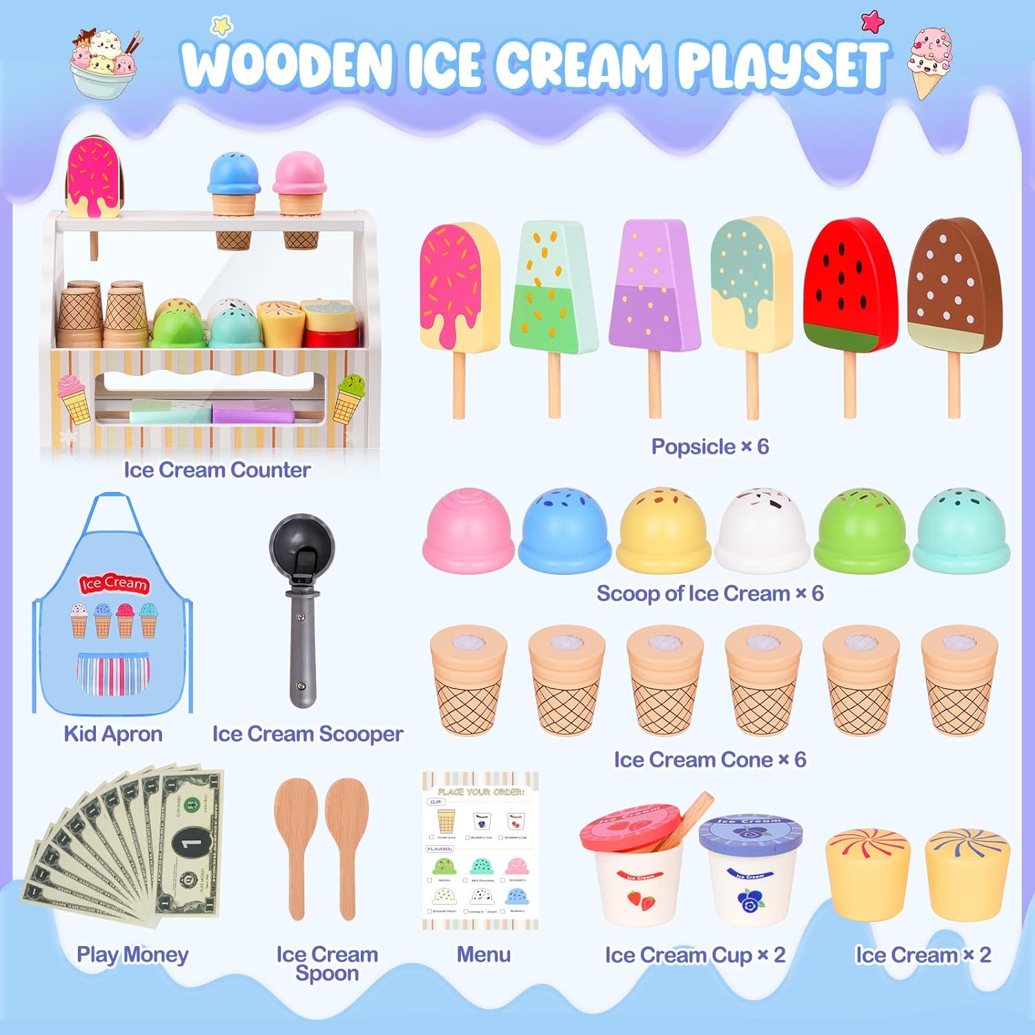 Detalle de Gelateria in legno JOYSINTOY: set cucina giocattolo per bambini dai 3 anni