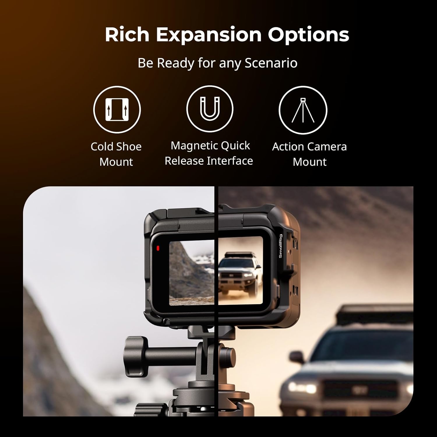 Detalle de SmallRig Cage pour Insta360 Ace Pro 2 / Ace Pro : cadre de montage avec griffe et orientation horizontale/verticale