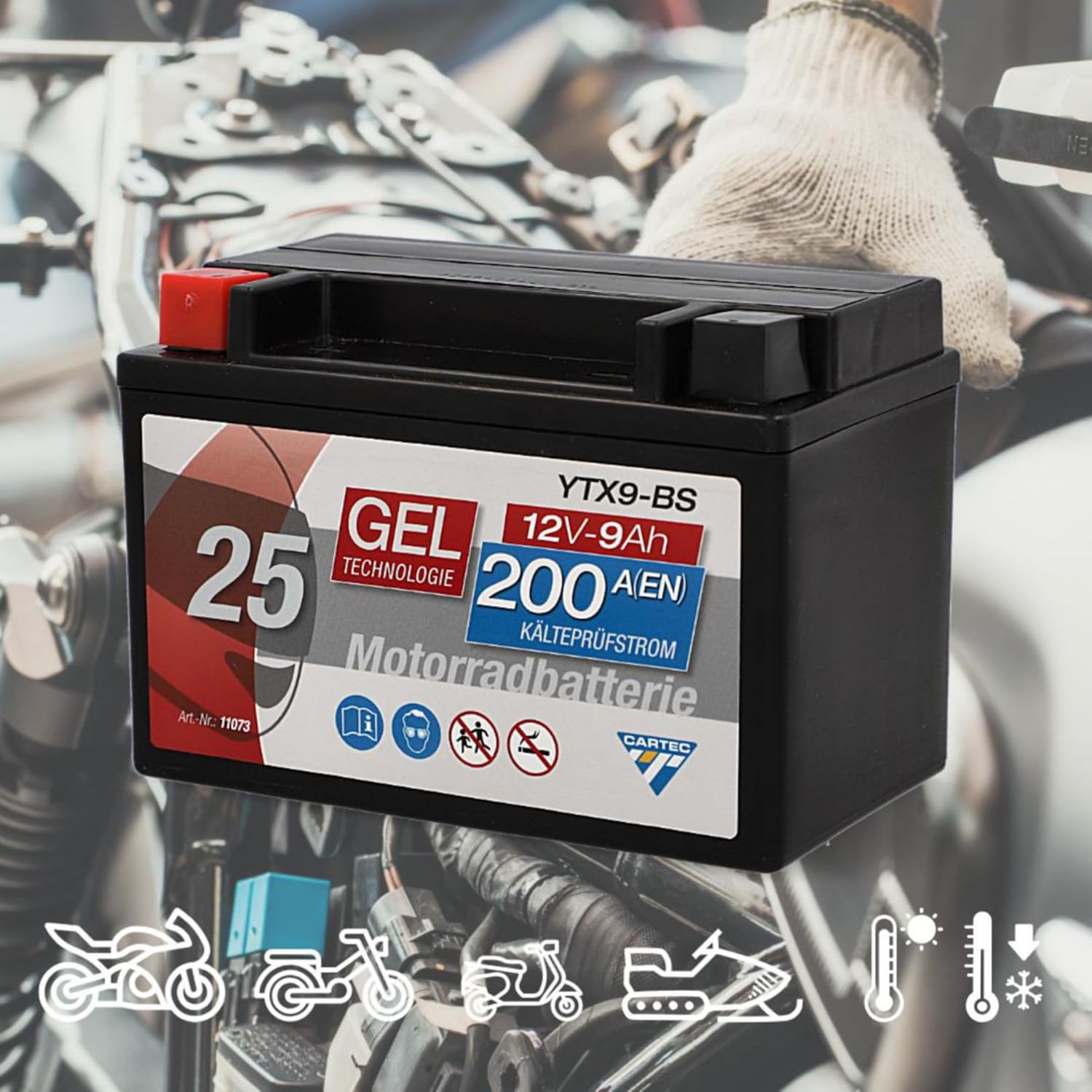 Thumbnail 6 de CARTEC YTX9-BS Gel-Motorradbatterie 9Ah/200A – wartungsfrei, auslaufsicher