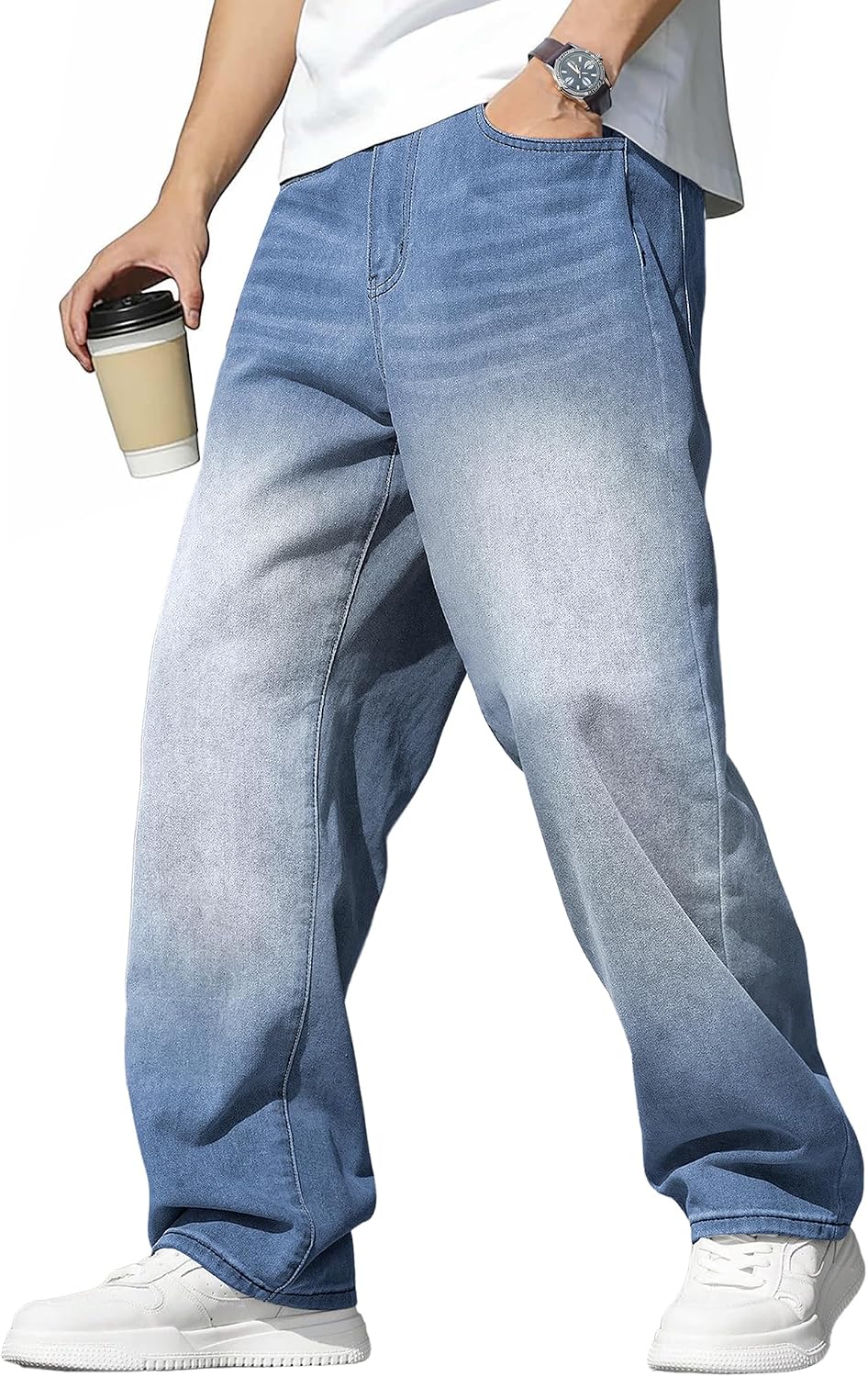 Detalle de JMIERR Herren Baggy Jeans – lockere Passform, Vintage-Style