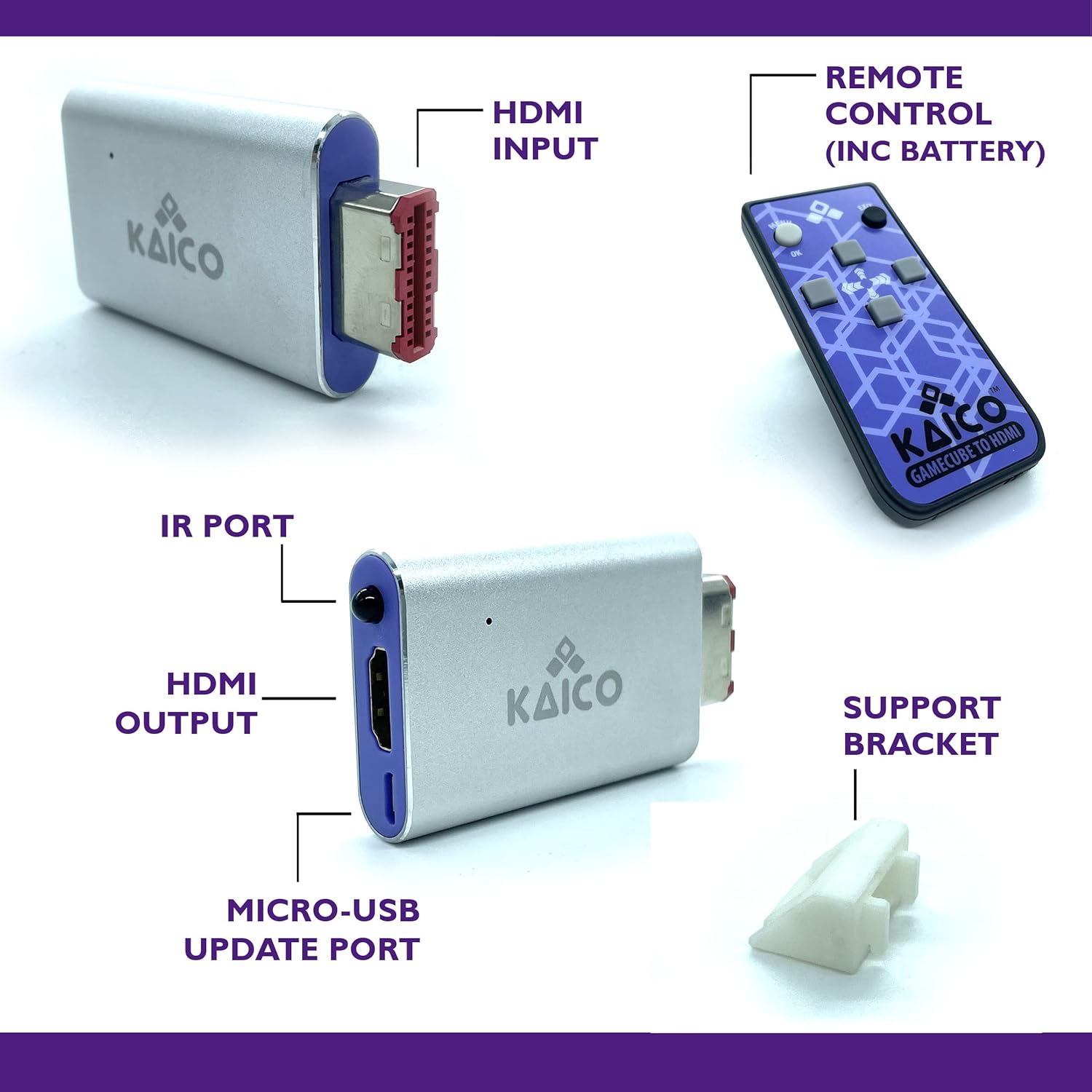 Thumbnail 1 de Kaico Câble adaptateur HDMI GameCube avec GCVideo – doublement de ligne 2X et télécommande