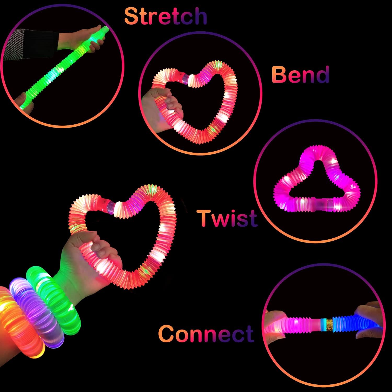 Thumbnail 4 de Light Up Pop Tube Toys (6-Pack) for Toddlers, LED Glow Stick Bracelet & Necklace Party Favors