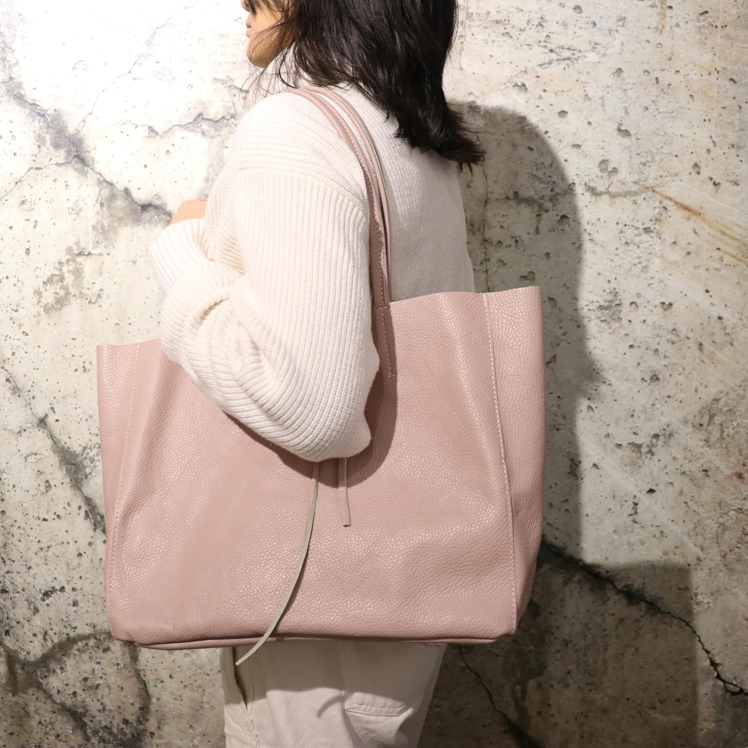 Detalle de SH Leder Maja G514 – Sac cabas en cuir de vachette véritable, format paysage