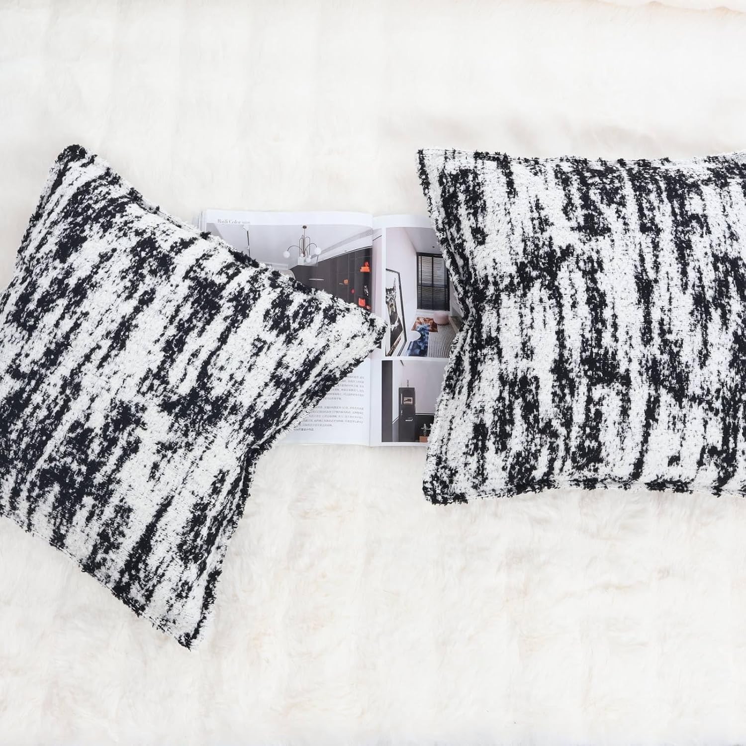 Detalle de OYIMUA Fluffy Cushion Covers 45 x 45 Black & White – Set of 2