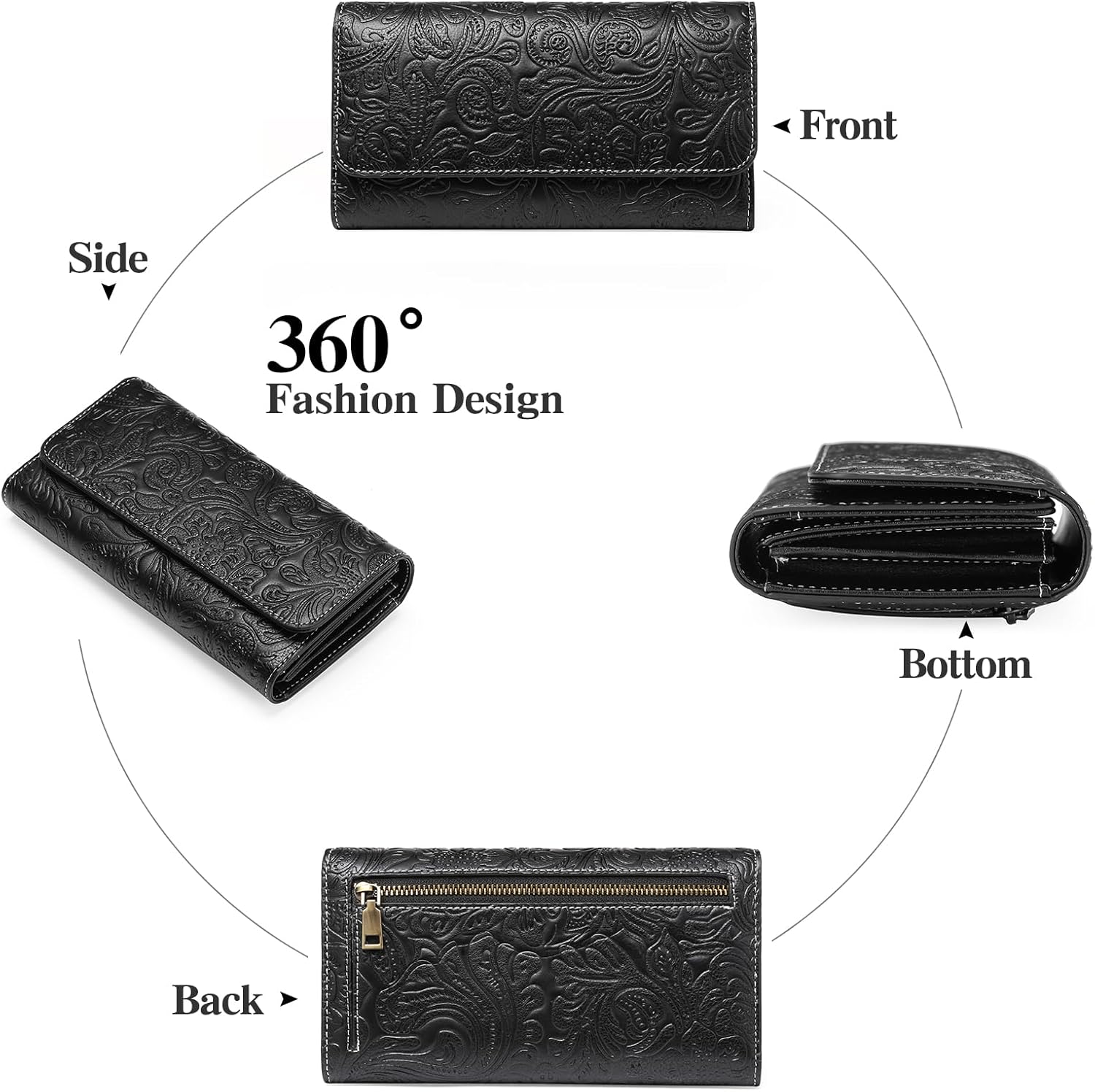 Detalle de GOIACII RFID Blocking Large Leather Wallet for Women – Black