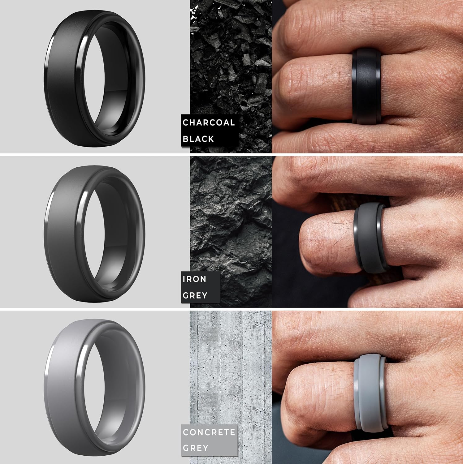 Thumbnail 6 de ThunderFit Silicone Rings for Men — 10mm Wide, 2.5mm Thick, in 7/4/1 Ring Sets with Step Edge Rubber Design