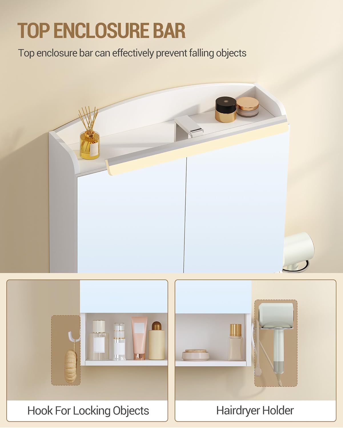 Thumbnail 5 de Hzuaneri Armoire Murale Salle de Bain avec Miroir et LED, Prise et Interrupteur – 16,5 x 70 x 75 cm MC10103XEU