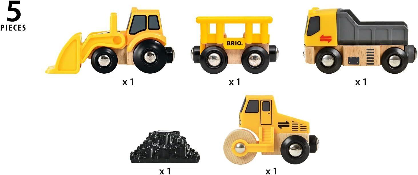 Detalle de BRIO 33658 Veicoli da cantiere in BRIO World, set da 5 pezzi con volquete, apisonatrice e cargadora