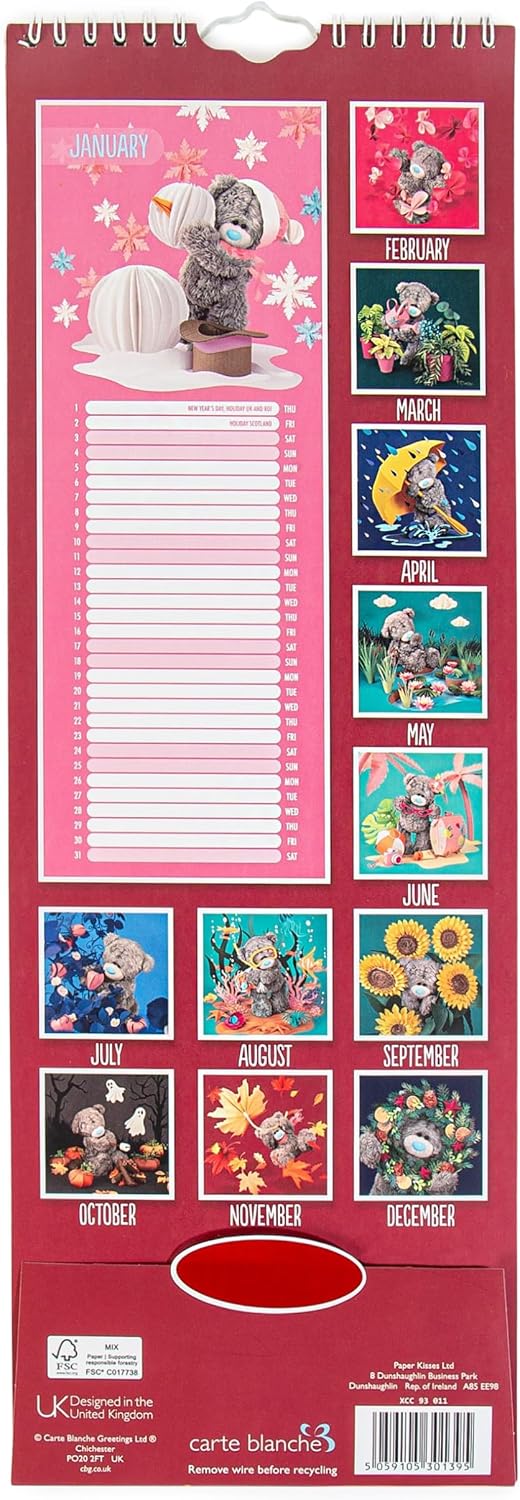 Detalle de Me to You XCC93011 Photo Finish Tatty Teddy 2026 Slim Wall Calendar, 42 x 14 cm