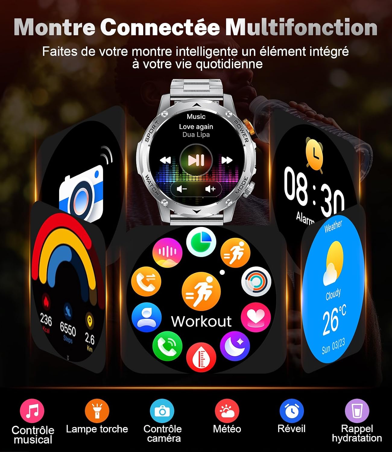 Thumbnail 5 de LIGE EF12-B smartwatch voor heren met 1,75-inch HD-scherm en zaklamp