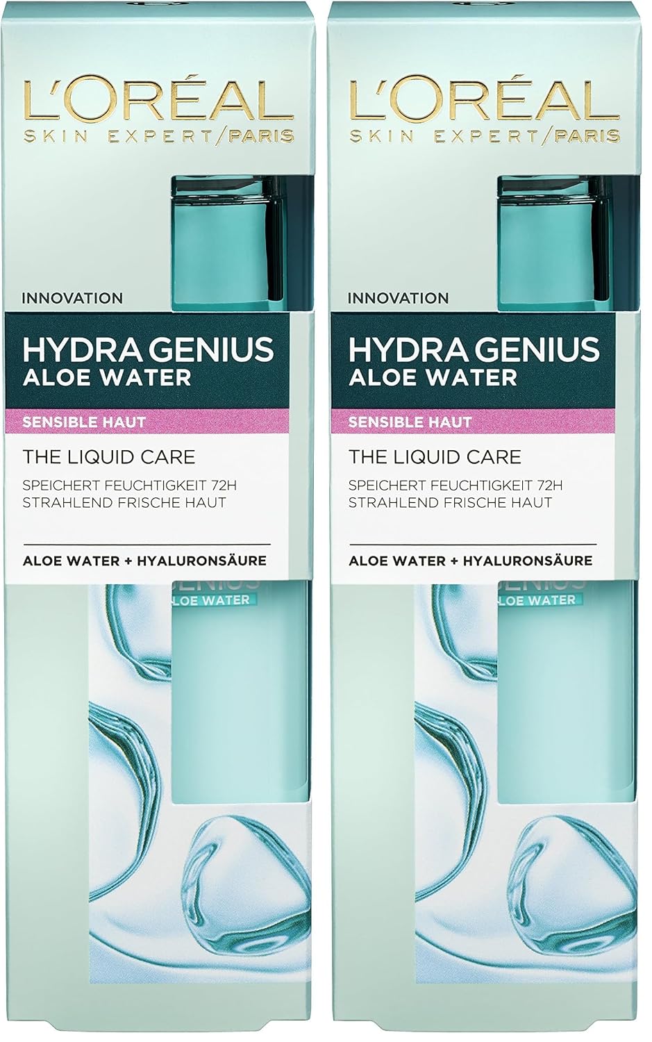 Detalle de L'Oréal Paris Hydra Genius Aloe Water Feuchtigkeitsfluid (Aloe Water & Hyaluronsäure), 70 ml – Packung mit 2