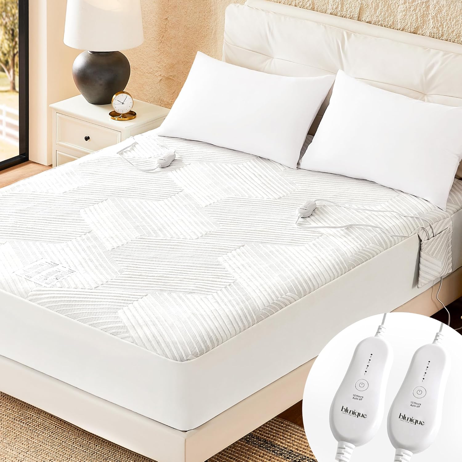 Detalle de blunique Electric Heated Mattress Pad Queen Size with Dual Control