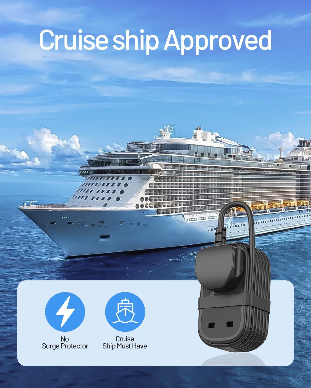 Thumbnail 6 de FDTEK Travel Extension Lead (2-way power strip with retractable USB-C cable and 3 USB ports) – 1.5m UK travel extension