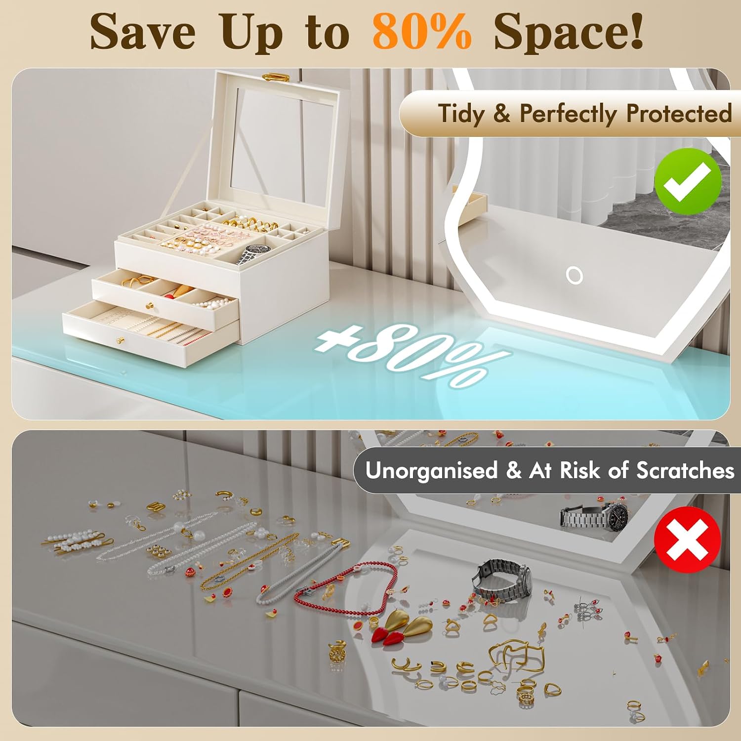 Thumbnail 1 de OrderlyGo Large Jewellery Box: 3-Tier, 2 Drawers Jewellery Organiser in Cloud White