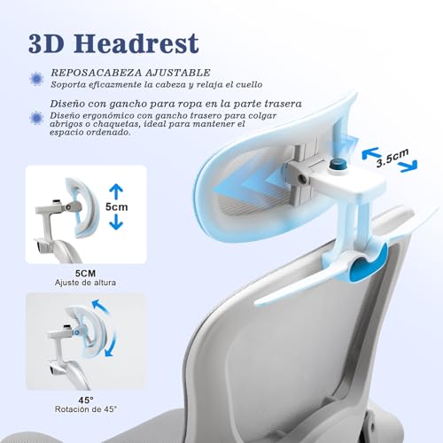 Detalle 2 de Magic Life: Silla de Oficina Ergonómica con Respaldo de Malla y Soporte Lumbar Ajustable – Blanco