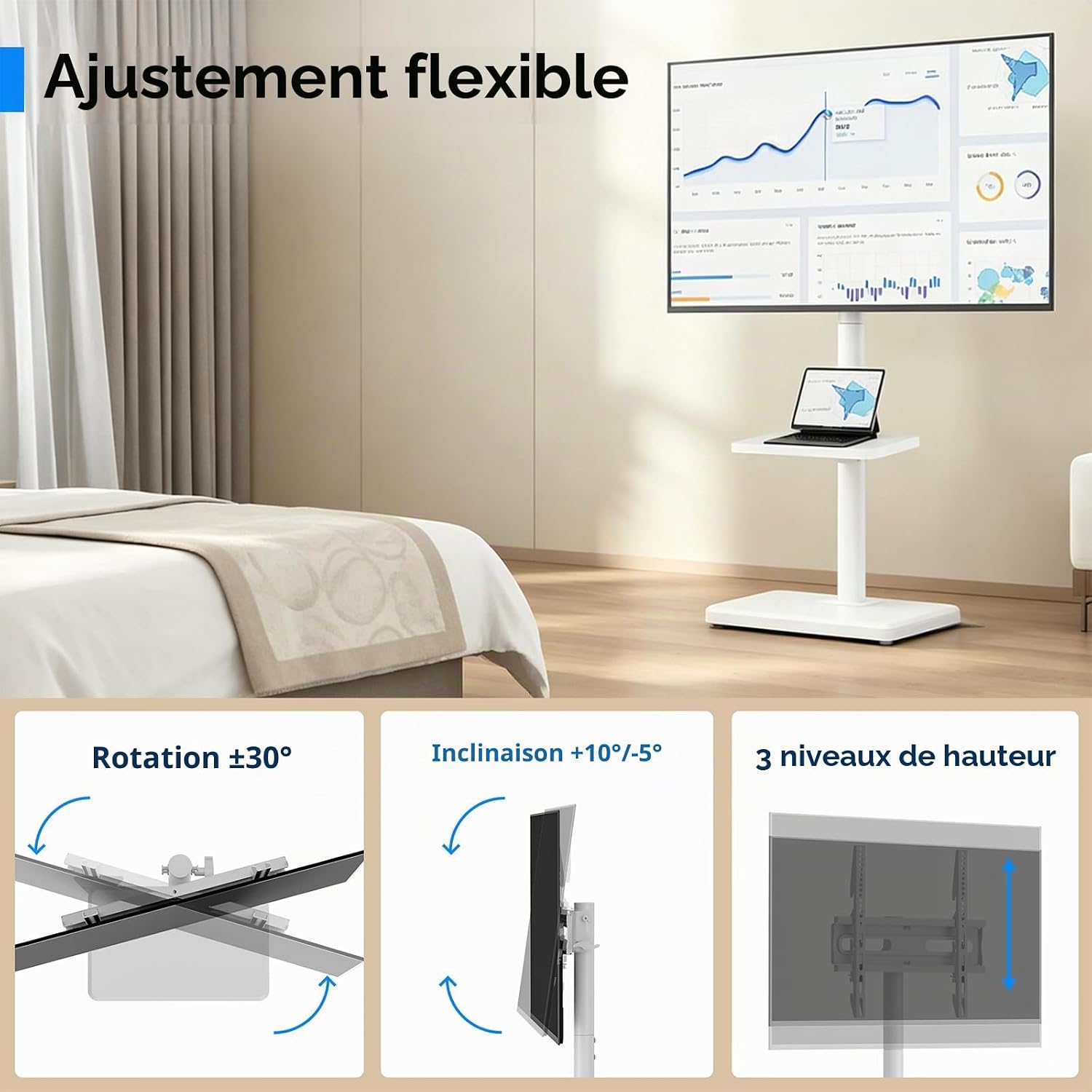 Detalle 2 de AX WABER vrijstaand tv-meubel voor 26–55 inch, verstelbaar en draaibaar