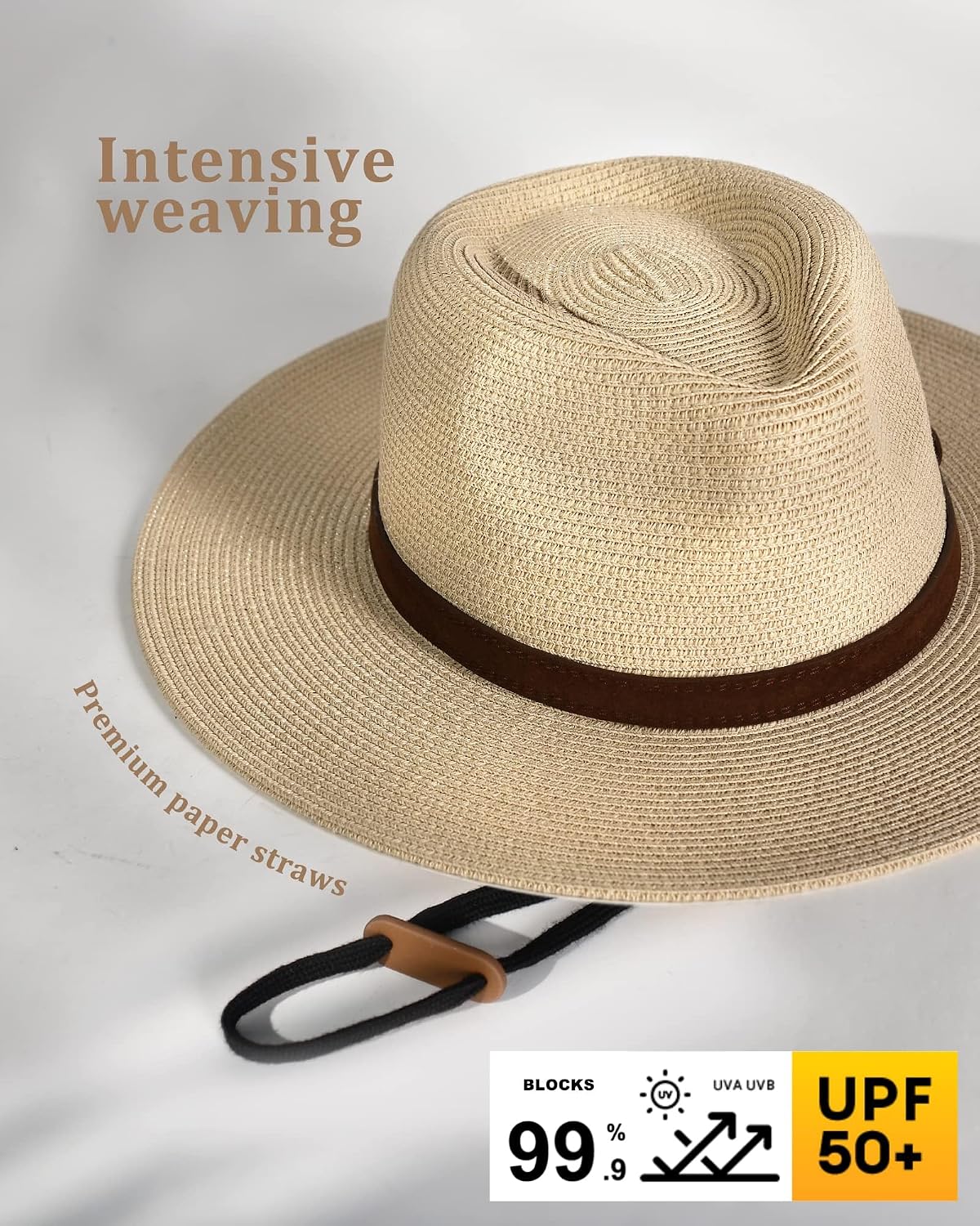 Detalle 2 de FURTALK Panamahut unisex – Breite Krempe, UV-Schutz, verstellbar