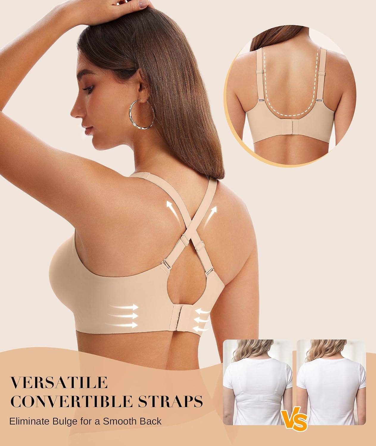 Detalle 2 de SIMIYA Jelly Wireless Seamless Bra, Convertible U-Back/Crossback