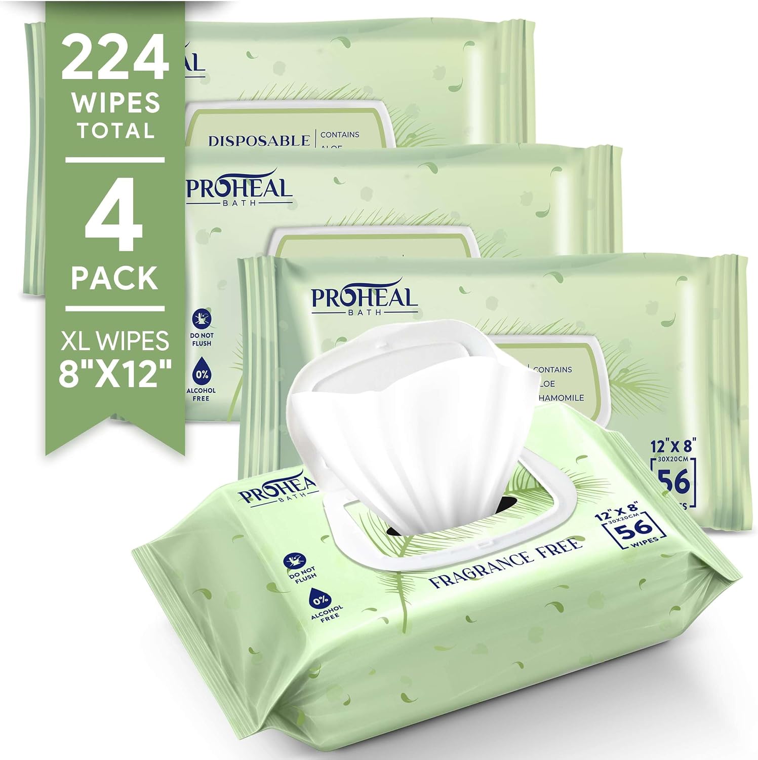 Detalle de ProHeal Adult Body Wipes, 224 Count, 8 x 12-Inch, Fragrance-Free