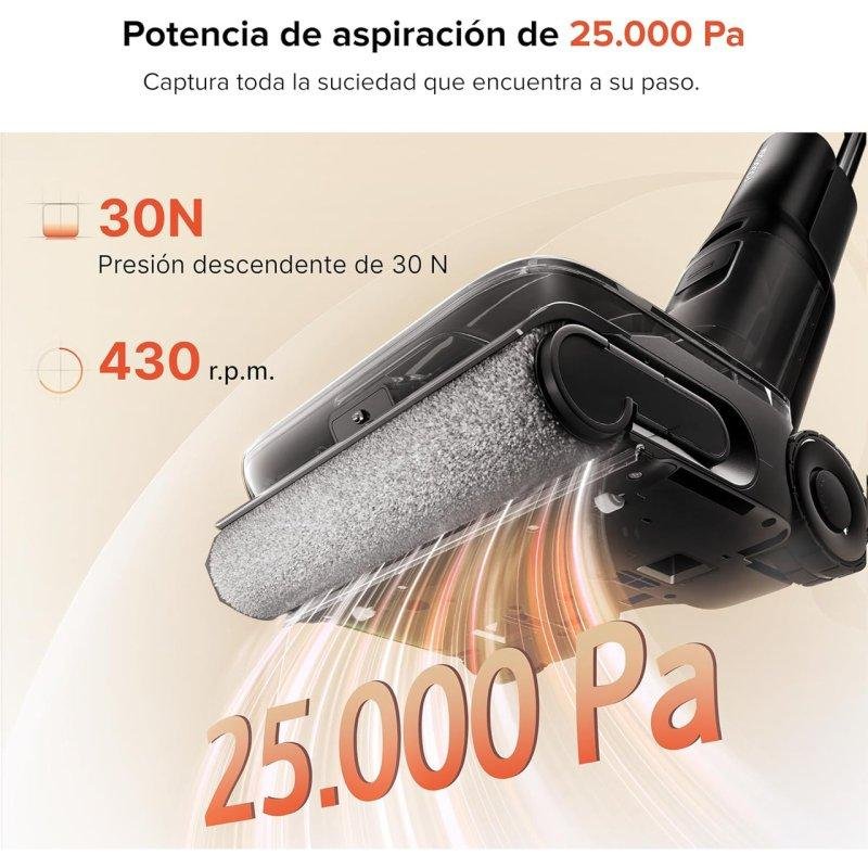 Detalle de Roborock F25 Ace Pro: aspirador con fregado, 60 minutos de autonomía y rodillo anti-enredos