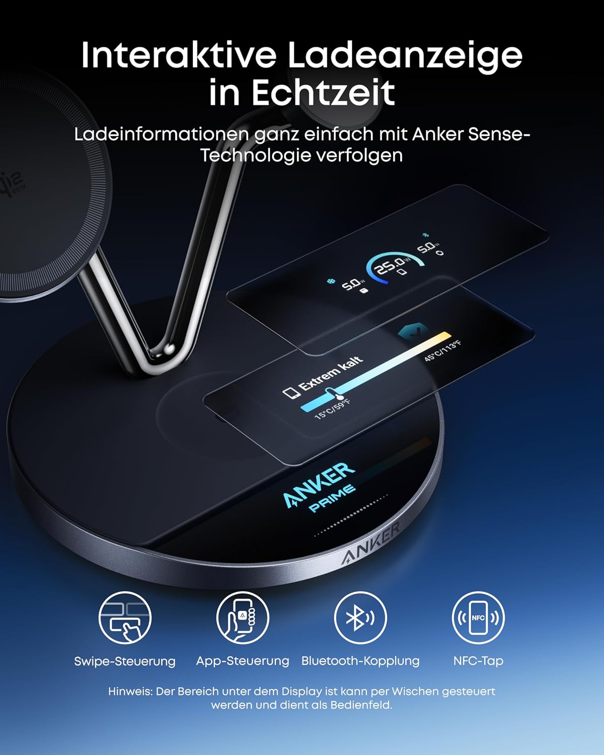 Detalle 2 de Anker Prime 3‑in‑1 MagSafe-Ladegerät mit TEC-Kühlung, Display und Qi2 25W
