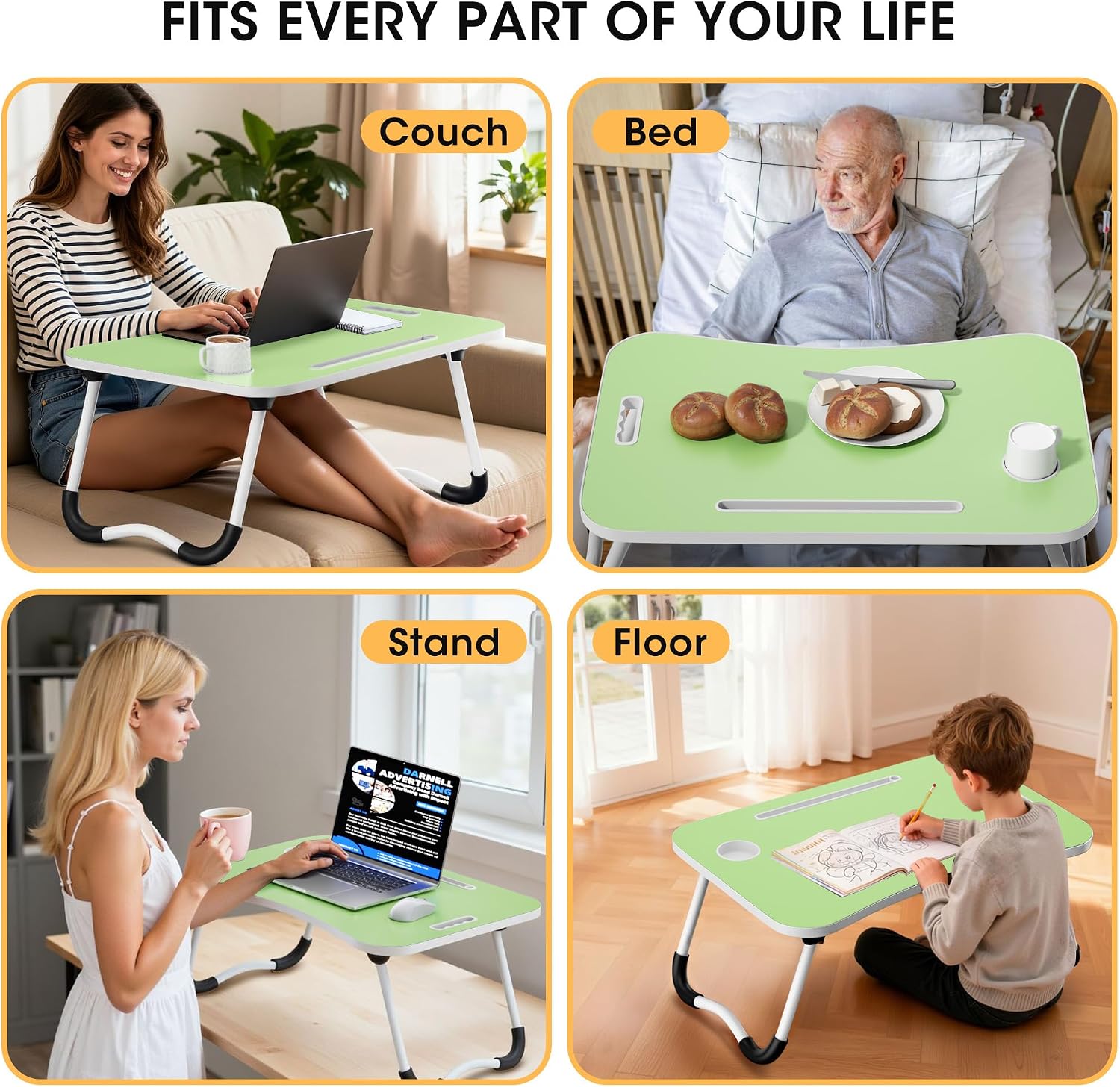 Thumbnail 6 de Frpufi LD004 Folding Lap Desk, 23.6-Inch Wood Table with Cup Holder