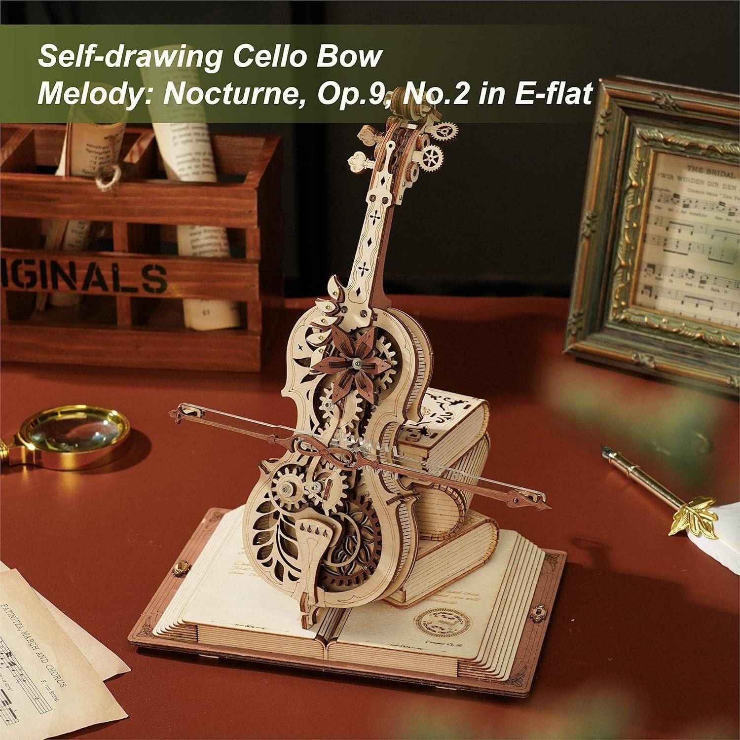 Detalle 1 de ROBOTIME Cello Magique AMK63ROBOTIME 3D-houten muziekdoos met tandwielen