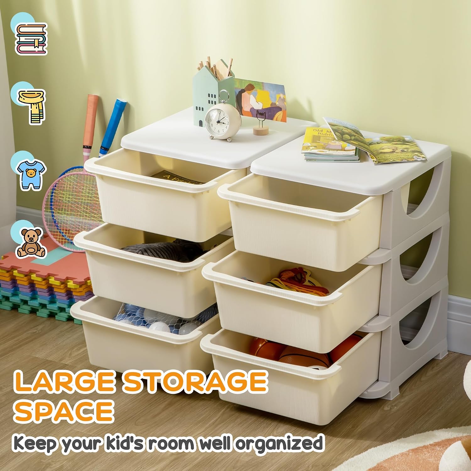 Detalle de Qaba 311-053V00CW 6-Drawer Kids’ Toy Storage Organizer, Cream White