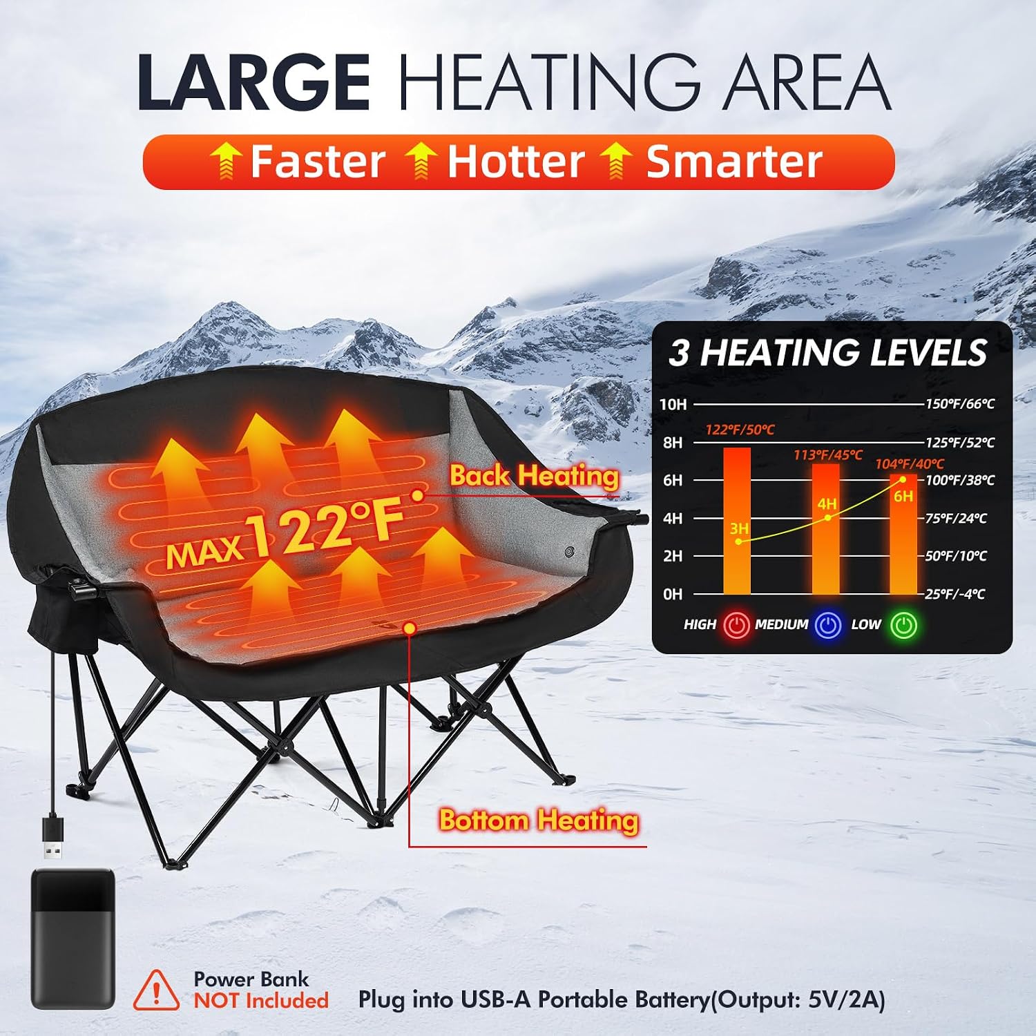 Detalle 2 de PUVASIA Heated Camping Loveseat, 600 lb Support