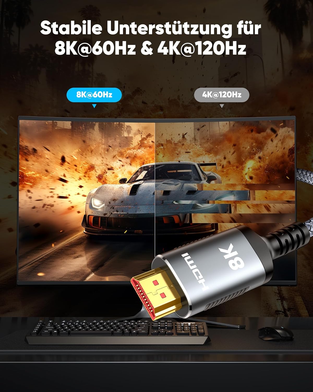 Thumbnail 1 de Highwings HDMI-Kabel 10 m (HDMI 2.1, 48 Gbps, 8K@60Hz) für PS5, TV, Blu-ray & Monitore