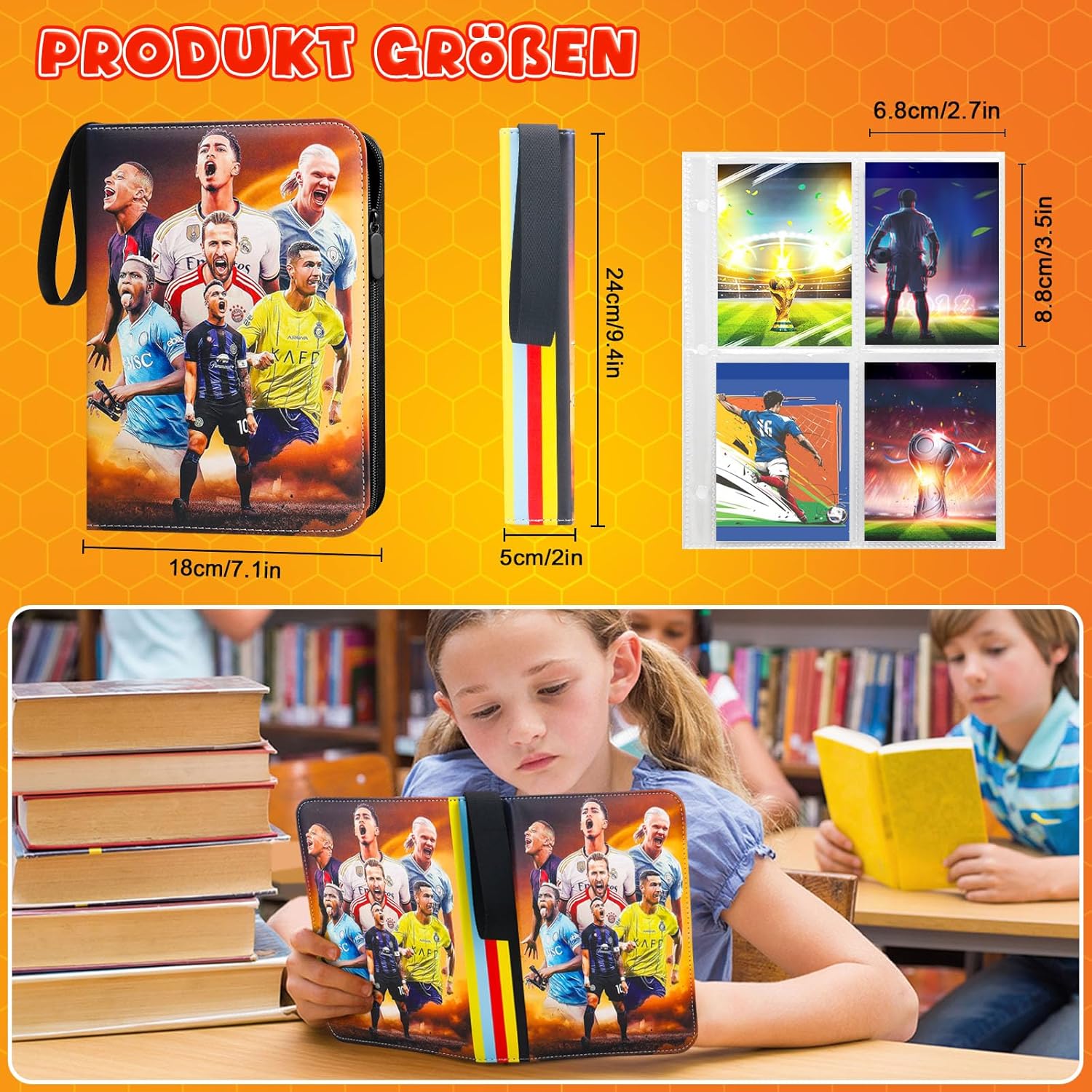 Detalle de Sammelalbum Fußball Karten – 4 Taschen, Platz für bis zu 400 Karten, Reißverschluss, 50 Seiten pro Seite