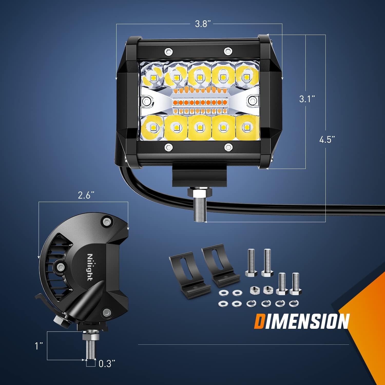 Detalle 2 de Nilight 2PCS 4-Inch 60W LED Pods (Amber/White) with 6 Modes & Memory Function + 16AWG Wiring Harness Kit