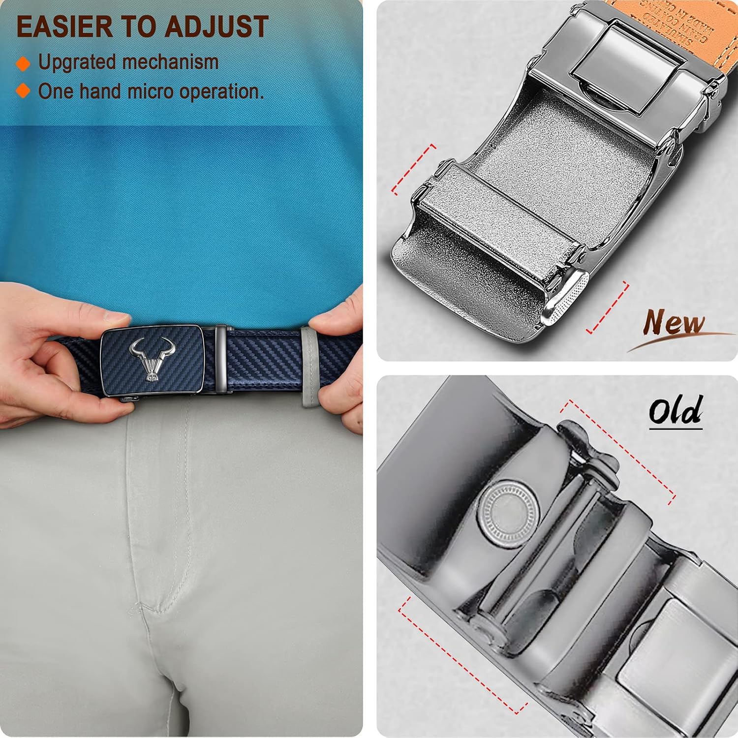 Detalle de BULLIANT Men Belt 2Pack: Leather Ratchet Belt for Dress, Casual & Jeans