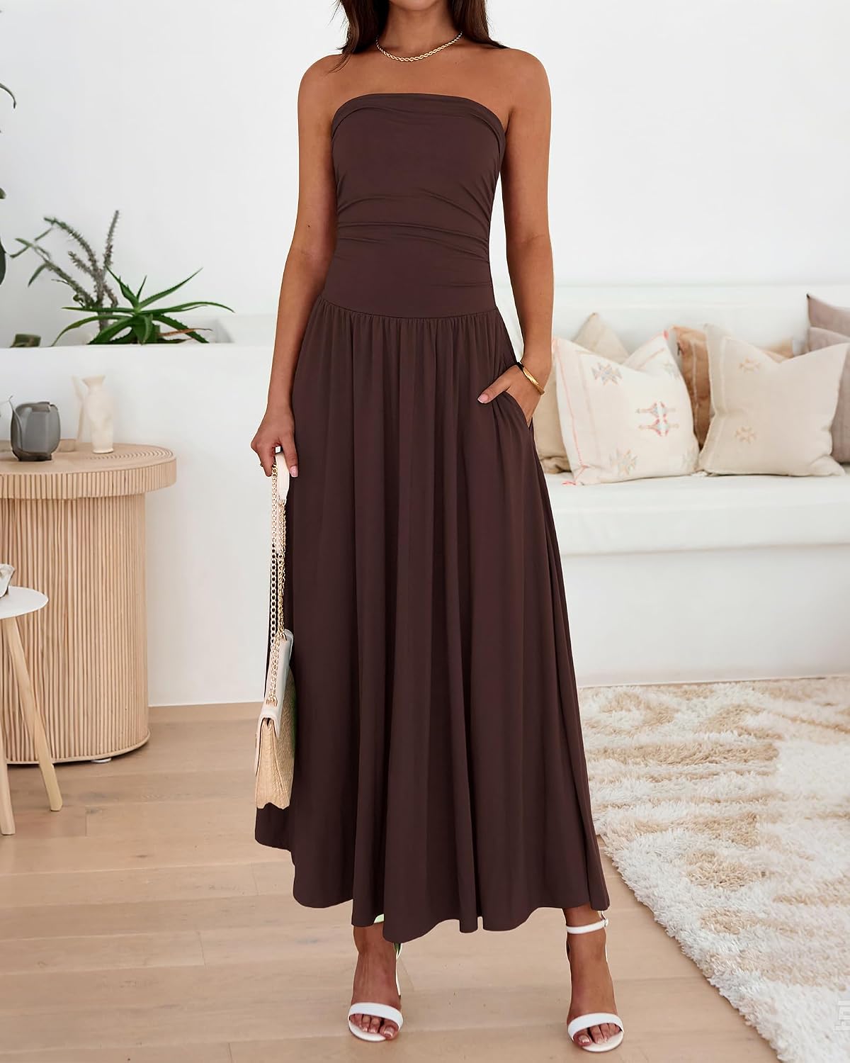 Thumbnail 6 de BTFBM BT571 Strapless Maxi Dress with Ruched Tube Top and Pockets