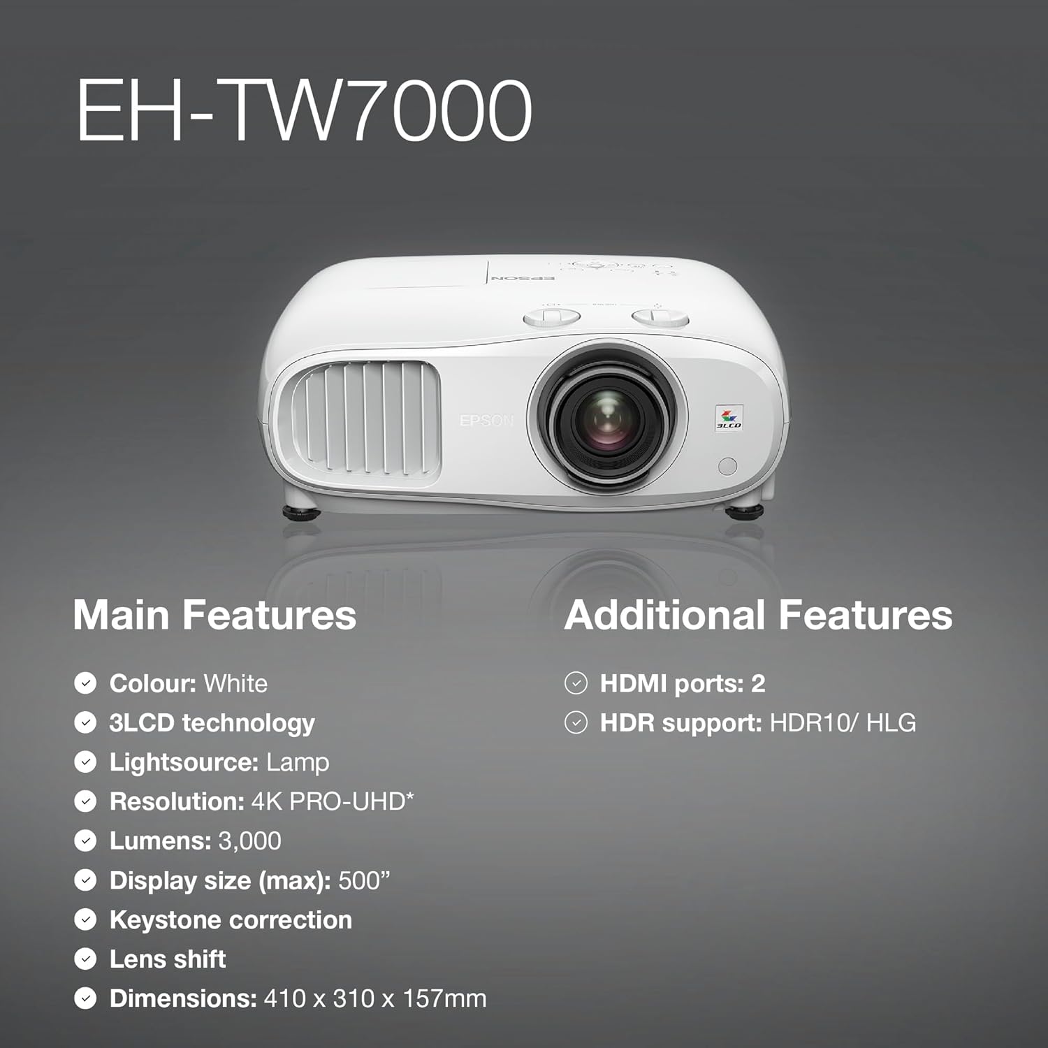 Thumbnail 5 de Epson EH-TW7000 3000 Lumens projector
