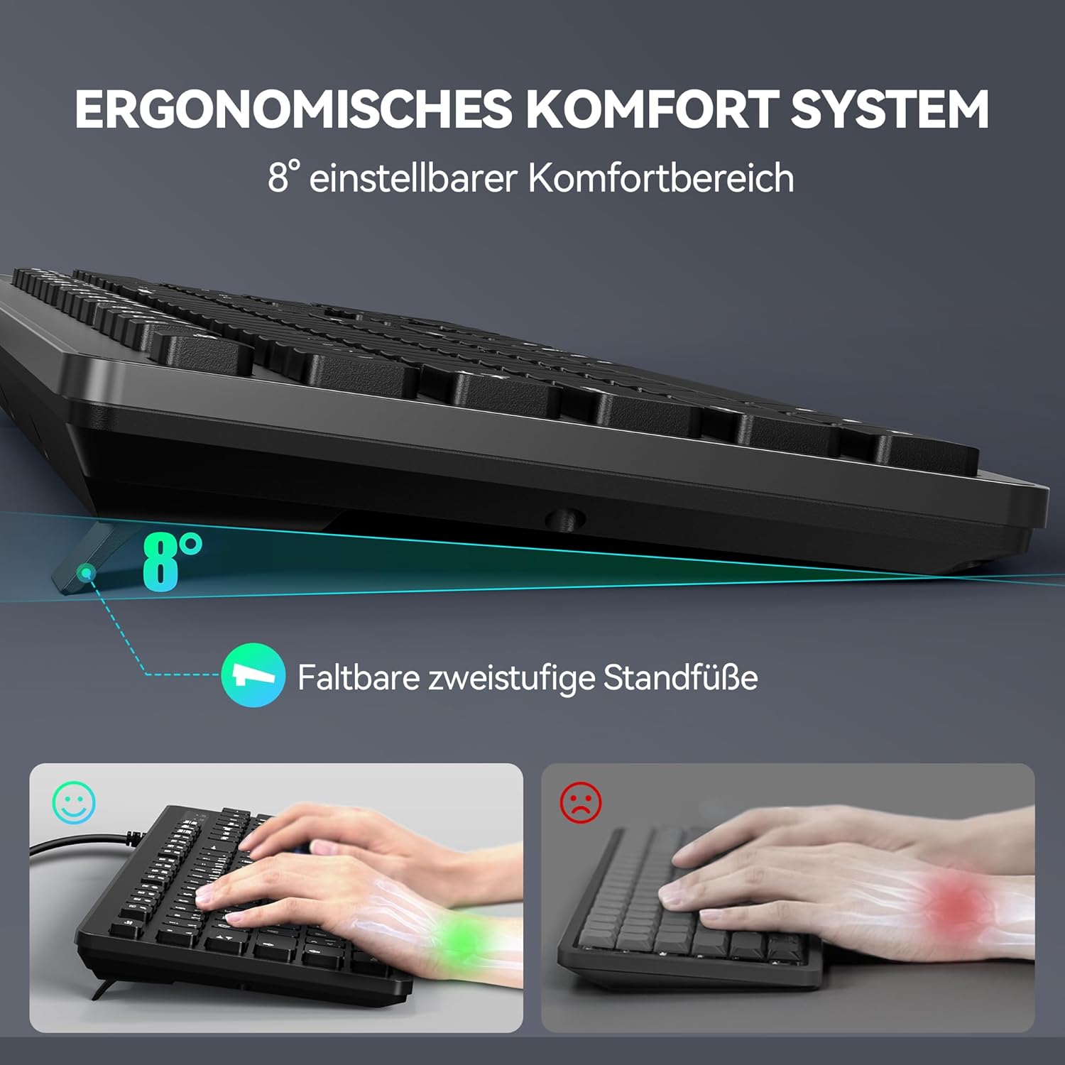 Thumbnail 4 de TECKNET kabelgebundene USB-Tastatur (Vollgröße) mit Nummernblock, QWERTZ, spritzwassergeschützt – leise Tasten