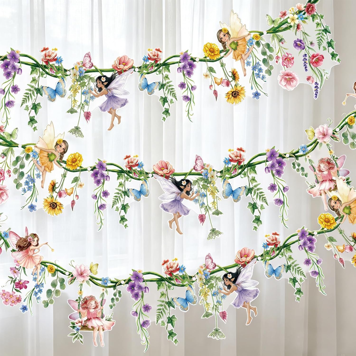SUNBEAUTY 2er Set PET Blumen Girlande Wildblumen – Wiederverwendbare Deko für Babyzimmer und Gartenparty