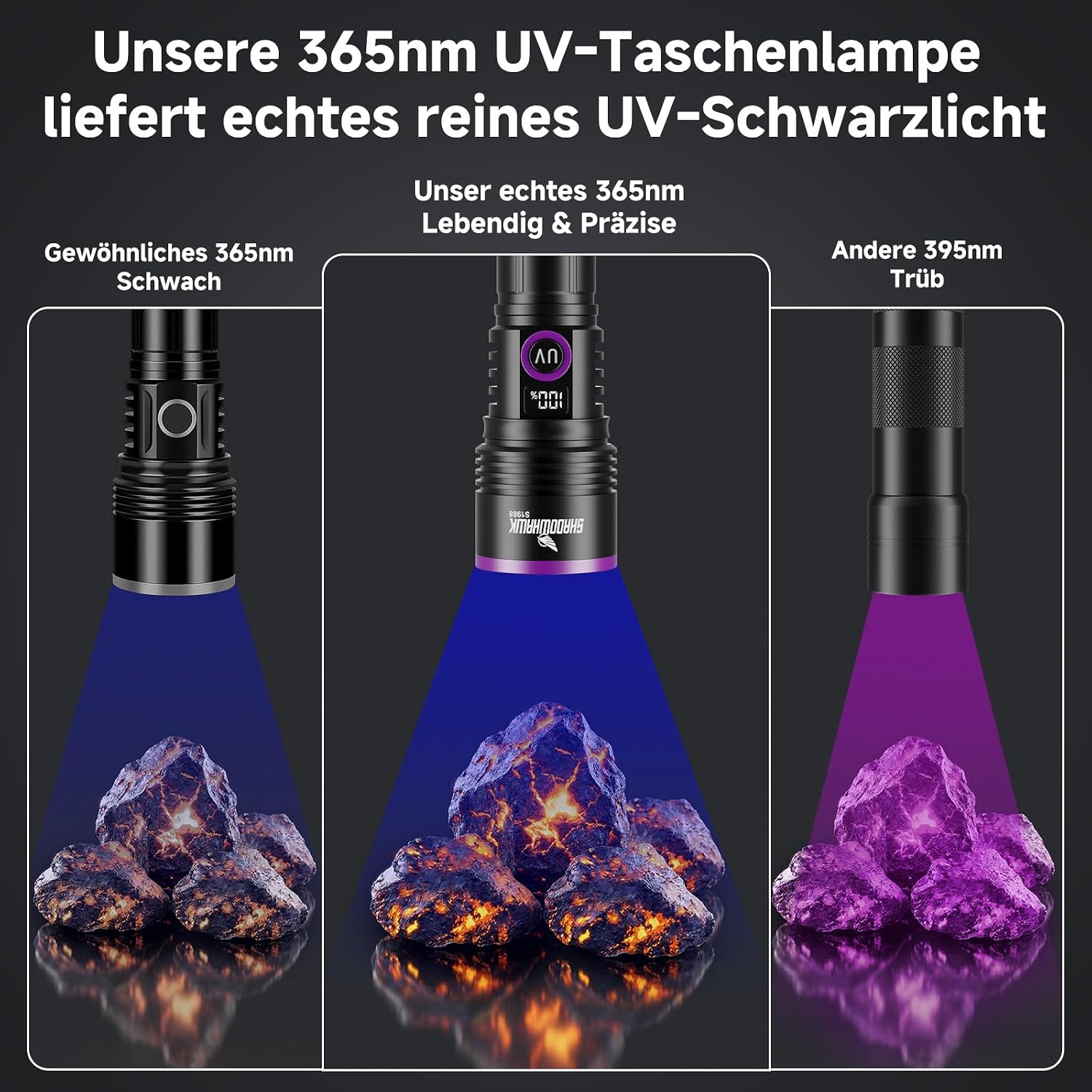Detalle de Shadowhawk 365nm Schwarzlicht mit Filterlinse – 30W UV Taschenlampe mit LCD-Display