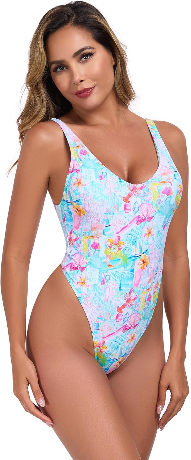 Detalle de Maillot de bain une pièce RELLECIGA string thong à taille haute et bretelles réglables