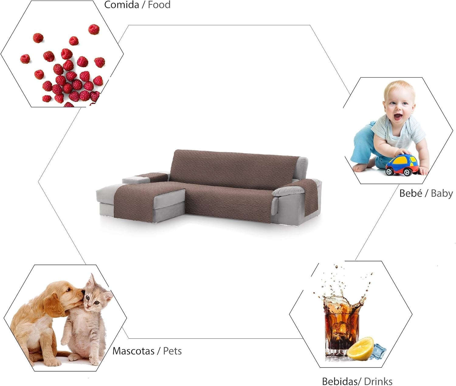 Thumbnail 2 de Textilhome - Funda Sofá Chaise Longue Geo Circus 🛋️ 240cm Marrón