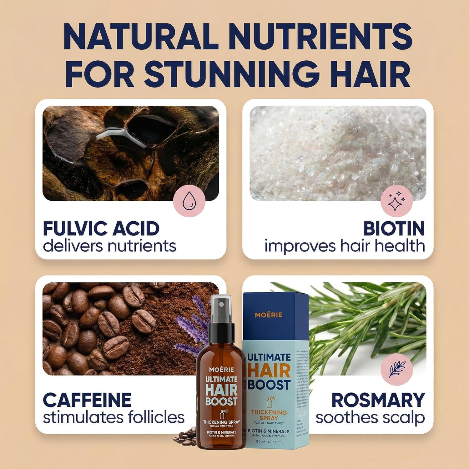 Detalle de Moerie Hair Growth Serum Spray for Men and Women: Biotin & Rosemary Formula for Thicker, Healthier Hair