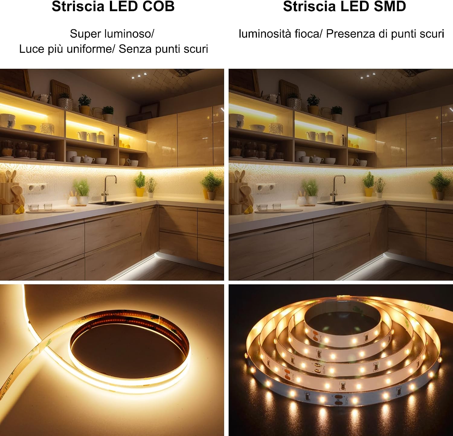 Detalle 2 de Striscia LED COB AXMOTUT 5 metri 24V 2700K, 320 LED/m, 8 mm – kit completo con alimentatore e telecomando RF