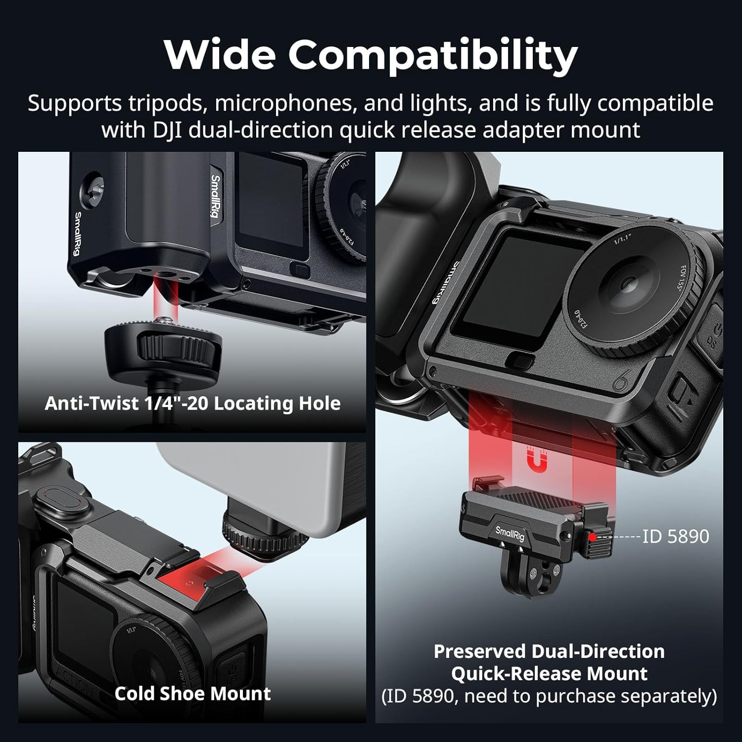 Detalle de SmallRig Kit Impugnatura per DJI Osmo Action 6 con Gabbia in Metallo (6037): stabilità e versatilità per fotografia di strada