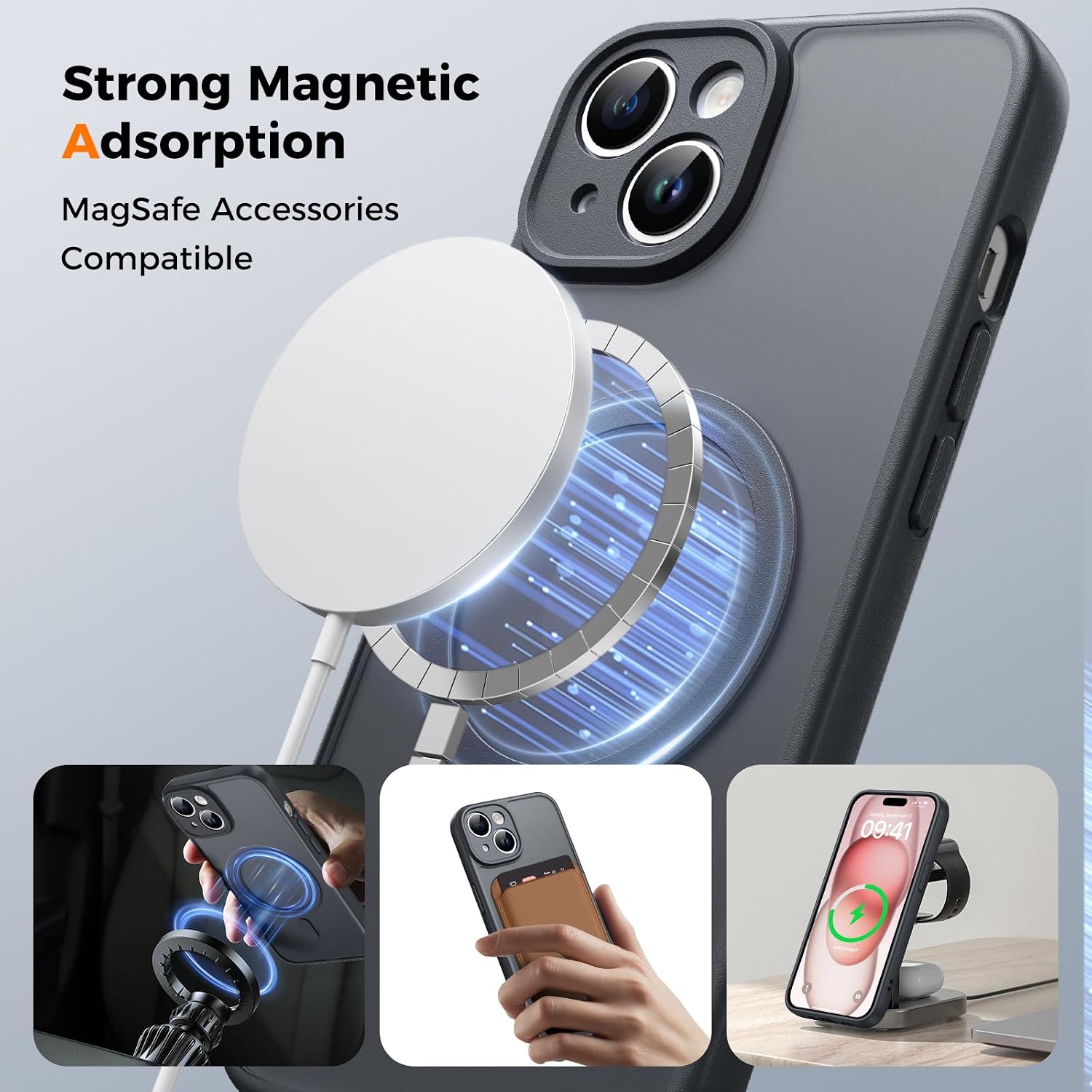Detalle 2 de EASDNB Hülle für iPhone 15 mit MagSafe und Kameraschutz – magnetische Handyhülle in Schwarz