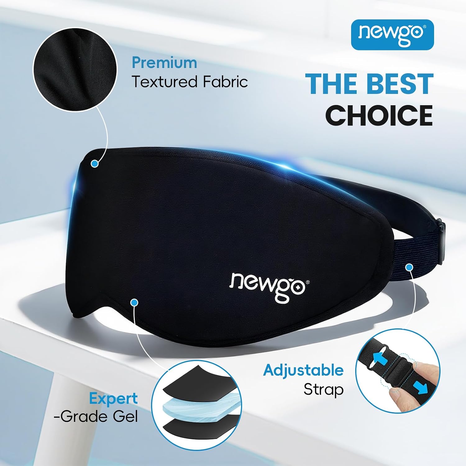 Detalle 2 de NEWGO 3D Cooling Eye Mask, Adjustable Black Gel Sleep Mask