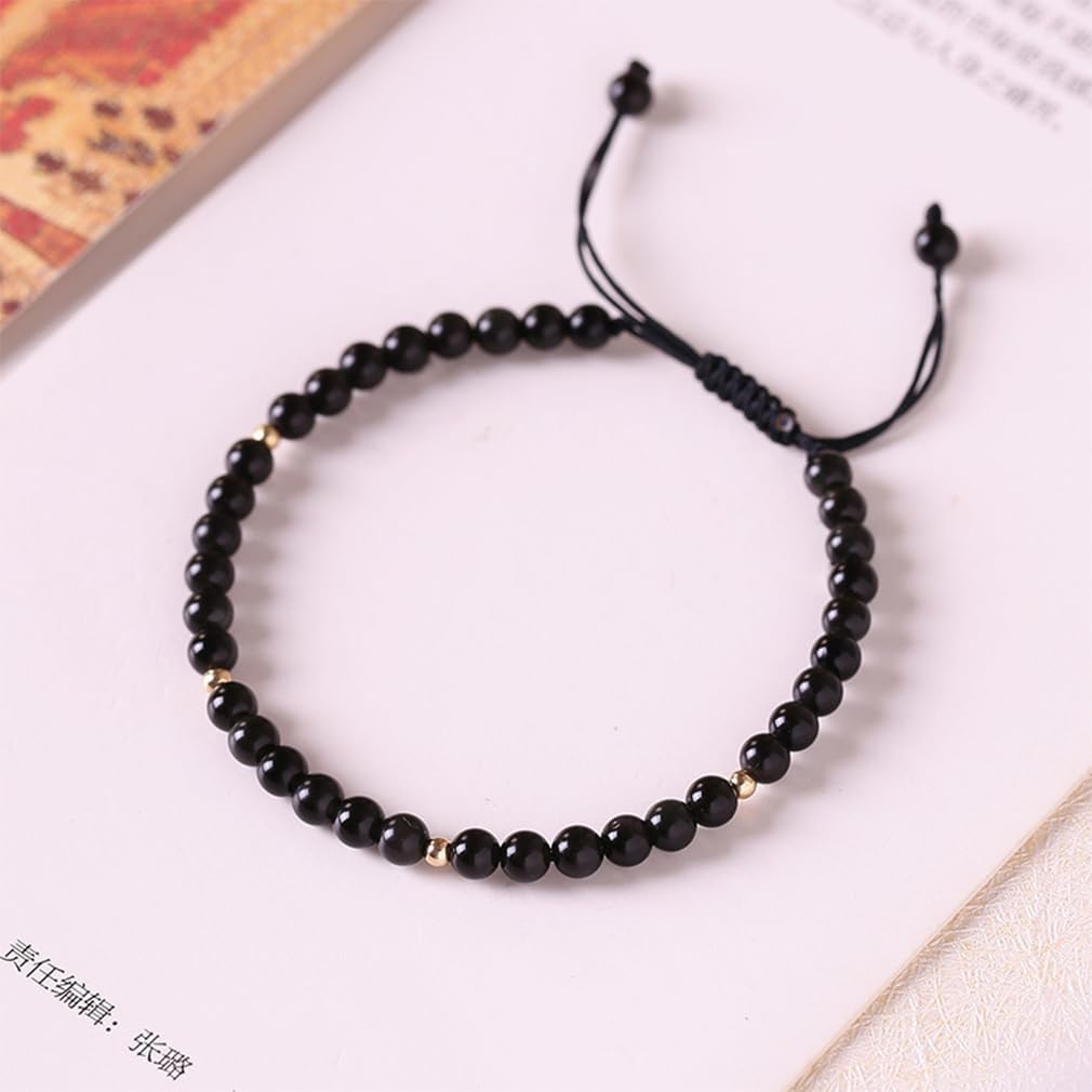 Detalle de Apocalyptic-K Women's 925 Sterling Silver/Gold Anklet – 4mm Beads, Natural Stone, Hand Woven, Size Adjustable