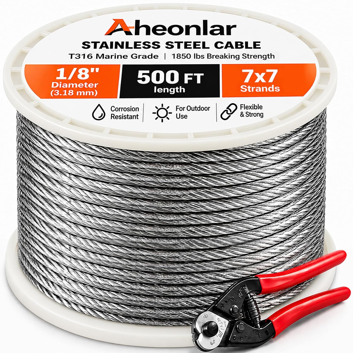 Detalle de AHEONLAR Model 1 1/8-Inch T316 Stainless Steel Railing Cable, 500 ft