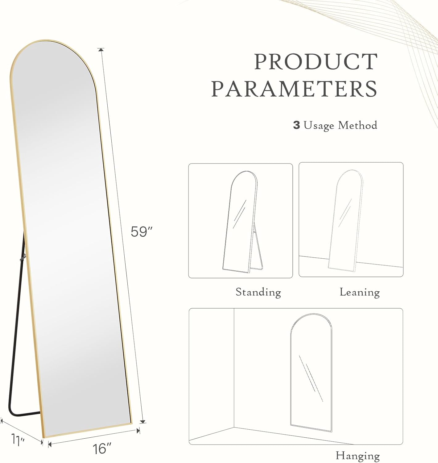 Detalle de DUMOS Arched Full-Length Mirror, 59 x 16 Inch