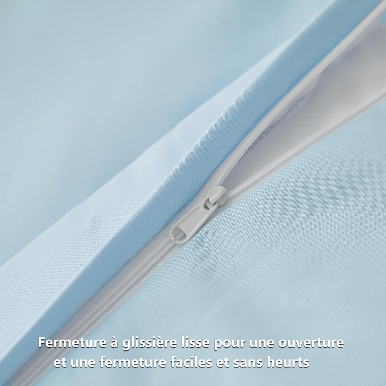 Detalle de RUIKASI Parure de lit 2 personnes 200x200 cm en microfibre bleue avec fermeture éclair (1 housse de couette + 2 taies 65x65)